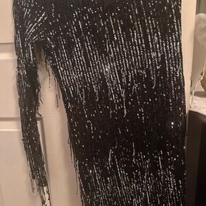 Elegant Black Asymmetrical Sequin Dress